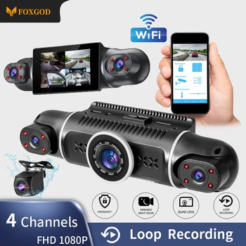 Automobilové DVR Dash Cam 4 Kanály Full HD 4*1080P 24H Parkovanie Sledovať Video Rekordér pre Nočné Videnie, WiFi, GPS Slučky Záznam Čiernej skrinky